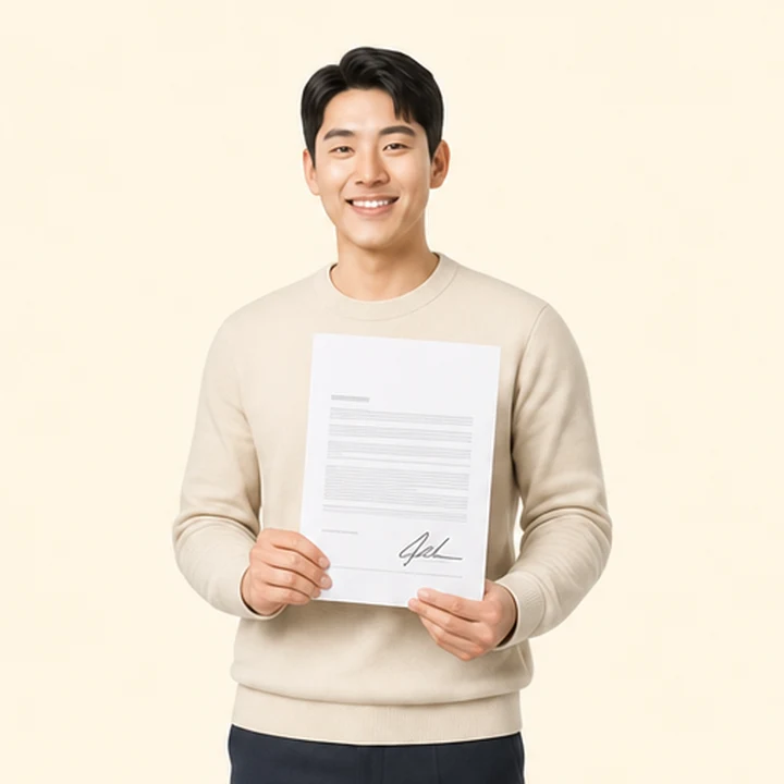 기아 K8 장기렌트카 서면 견적서를 들고 있는 고객